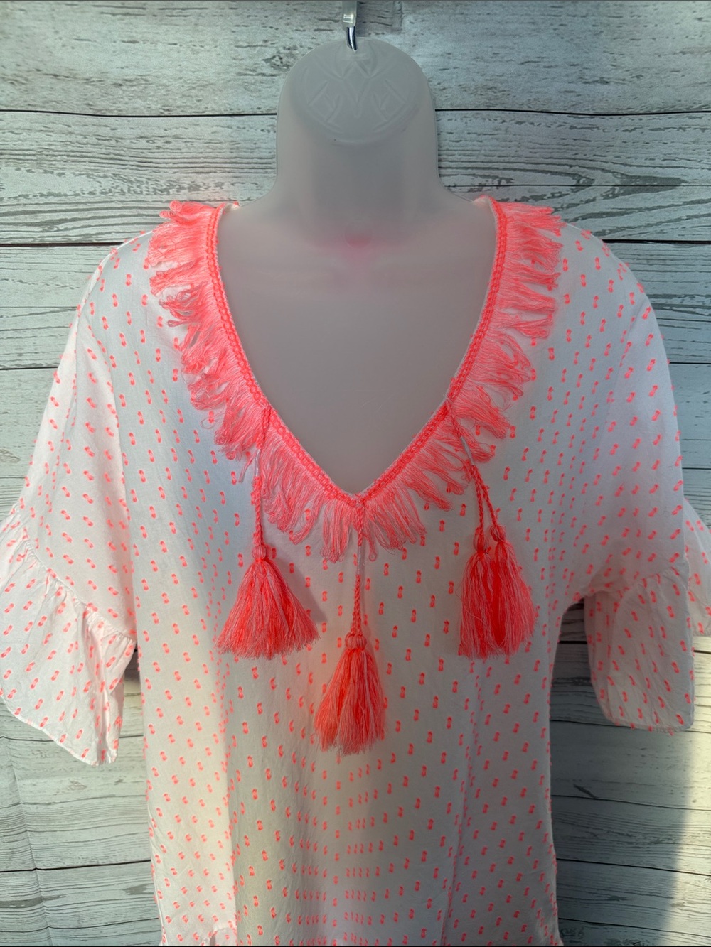 Lilly Pulitzer White Tunic Swim Coverup with Neon Pink Tassel Trim Size S/M - Picture 2 of 12
